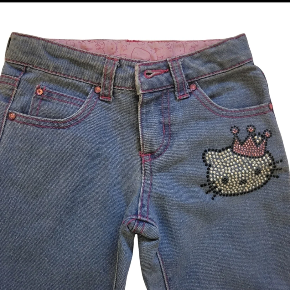 Girls Size 4 Princess Hello Kitty Jeans, Rhinestones, Embroidery Bling Boot Cut